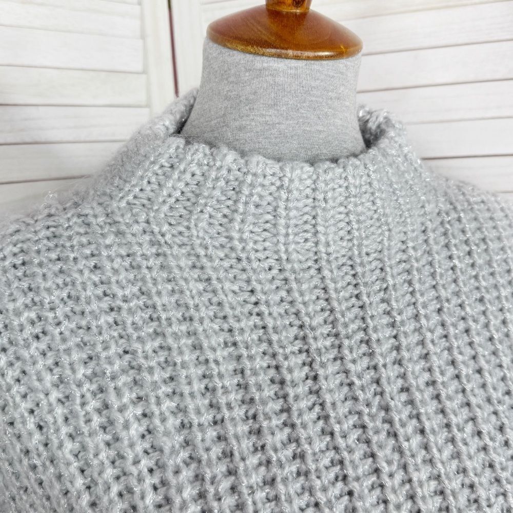 Ann‎ Taylor Metallic Shimmer Mock Neck Chunky Sweater Grey Medium - Picture 7 of 14